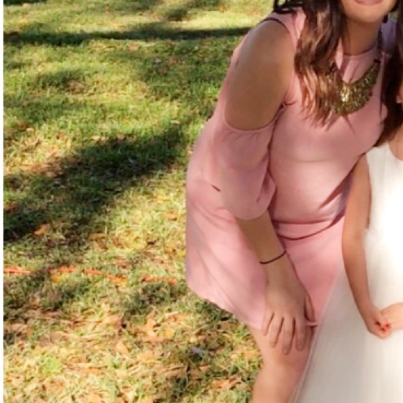 Light Pink Cold Shoulder Aline Dress - Picture 6 of 7